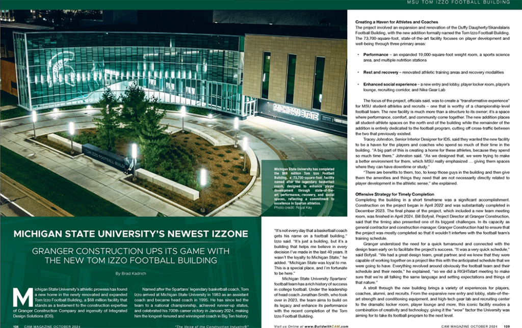 Granger Construction MSU Tom Izzo Football Building Project Wins CAM Award 001