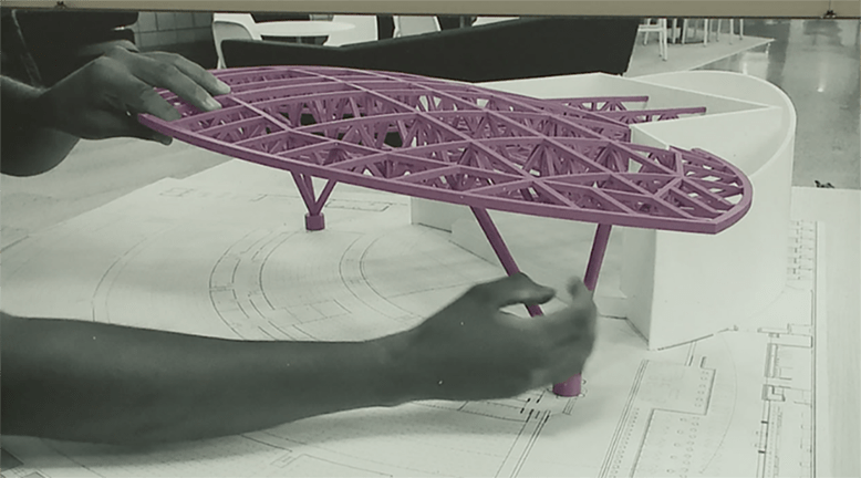 Model of the canopy over the stage and seating area